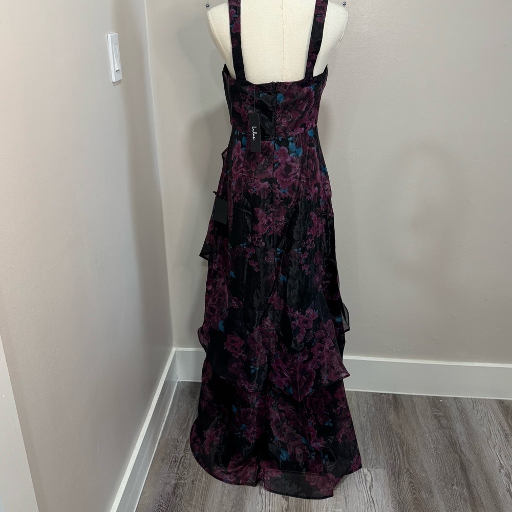 NWT Lulus Extravaganza Energy Black Floral Print Organza High-Low Dress - Picture 3 of 5